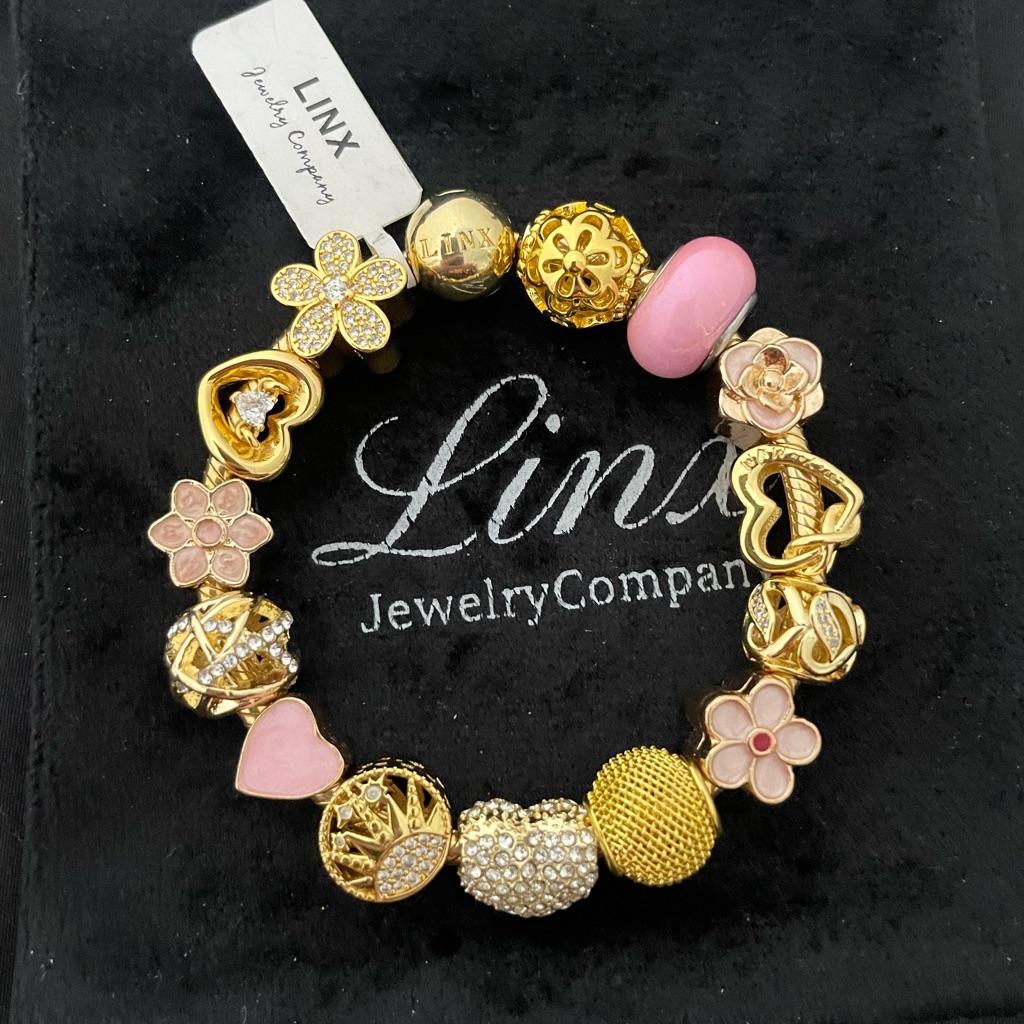 Linx Yellow Gold Bracelet With Pink Themed Charms